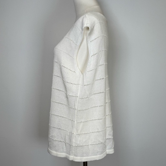 Grade & Gather White Vest Relaxed Fit Open Knit Striped Detail Women’s Medium - Picture 5 of 8